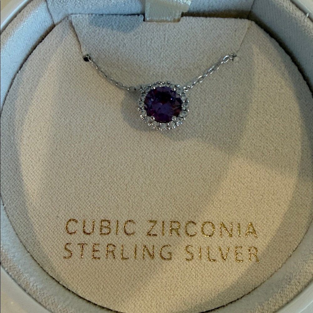 NWT Elegant Amethyst Lab Created Cubic Zirconia Necklace in Sterling Silver